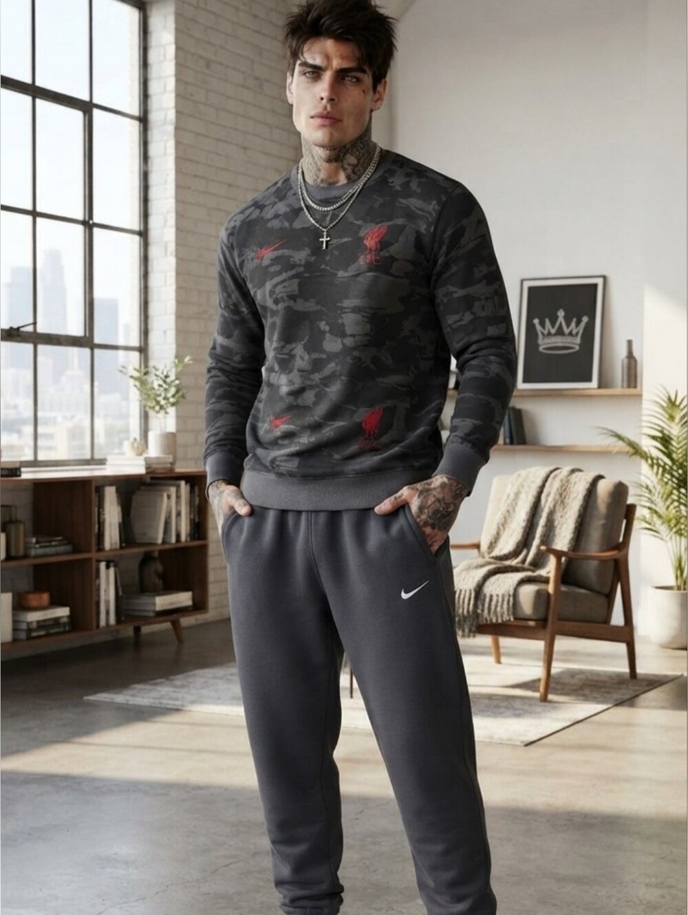 Nike Vintage Athletic Dept Charcoal Grey Fleece Open-Hem Sweatpants | Size M CC